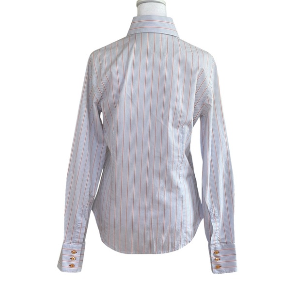 Kuhlman Blue White Orange Striped Button-Up Shirt Women’s Sz 42 Cotton Turkey - Picture 8 of 15